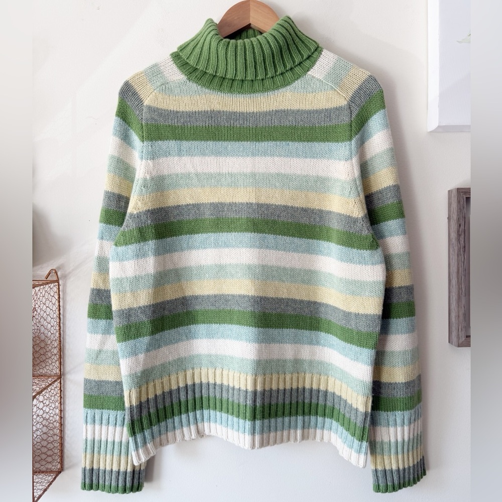 GAP 2003 Y2K Striped Turtleneck Sweater Green Multicolor Stripe Wool Blend XL - Picture 11 of 13